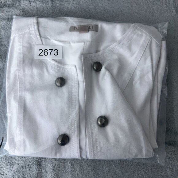 Roz & Ali Cropped Denim Suit Jacket Studded Open Front Womens M Collarless White - Picture 11 of 11